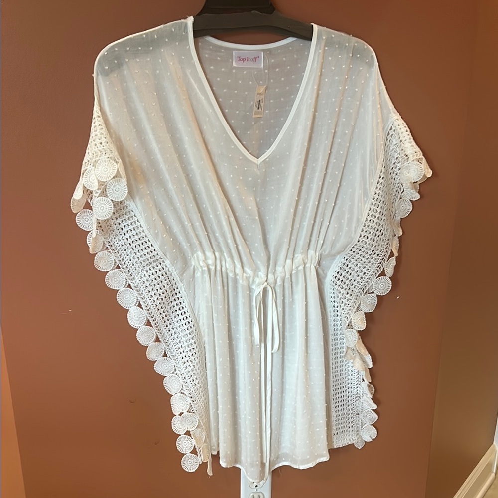 White Sheer Cover-Up with Crochet Details